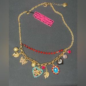 NWT Betsey Johnson Heart & Butterfly Double Charm Necklace